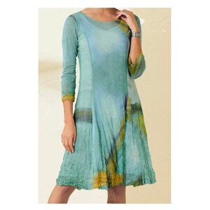 Lisa Bayne Velocity Mesh Crinkle Dress Sz S Green Blue Orange